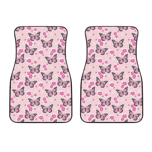 Pink Monarch Butterfly Pattern Print Front Car Floor Mats
