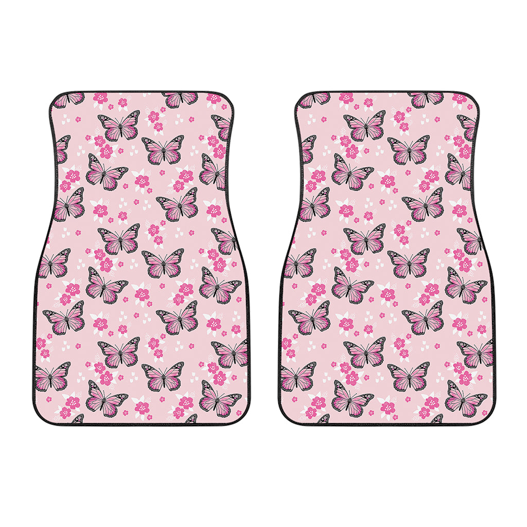 Pink Monarch Butterfly Pattern Print Front Car Floor Mats