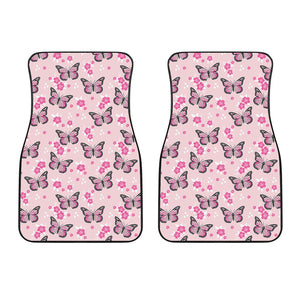 Pink Monarch Butterfly Pattern Print Front Car Floor Mats