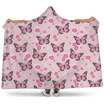 Pink Monarch Butterfly Pattern Print Hooded Blanket