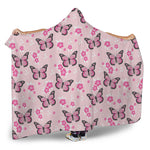 Pink Monarch Butterfly Pattern Print Hooded Blanket