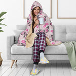 Pink Monarch Butterfly Pattern Print Hooded Blanket