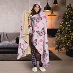 Pink Monarch Butterfly Pattern Print Hooded Blanket