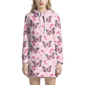 Pink Monarch Butterfly Pattern Print Pullover Hoodie Dress