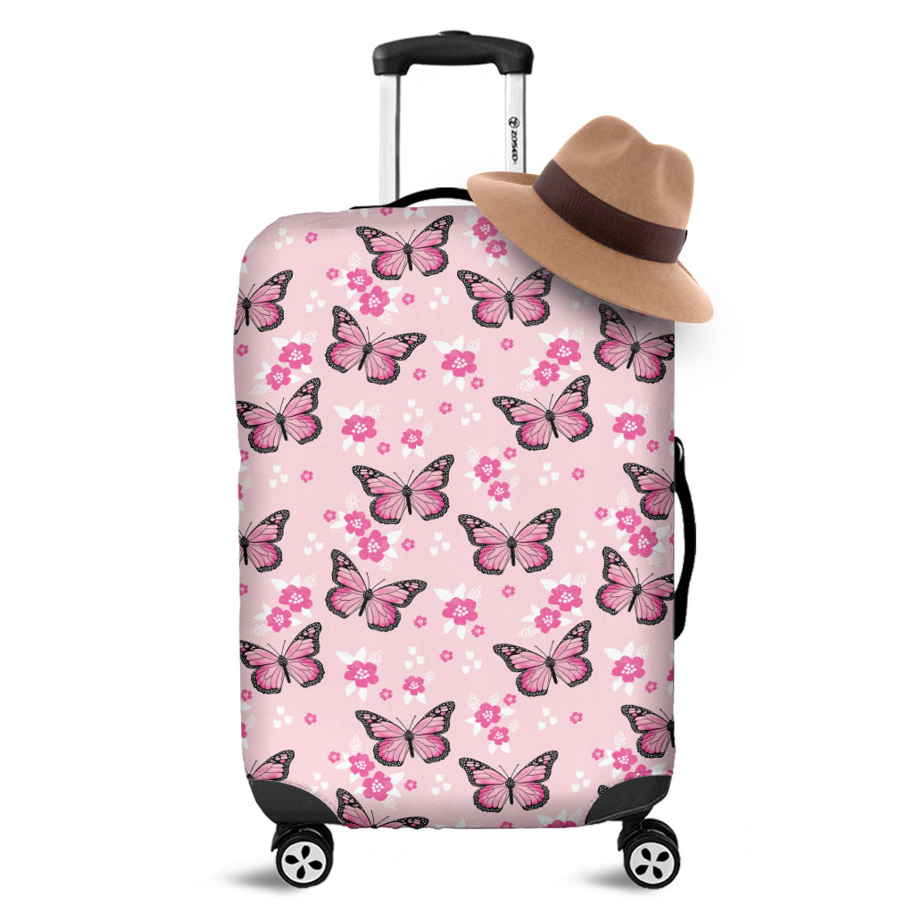 Pink Monarch Butterfly Pattern Print Luggage Cover