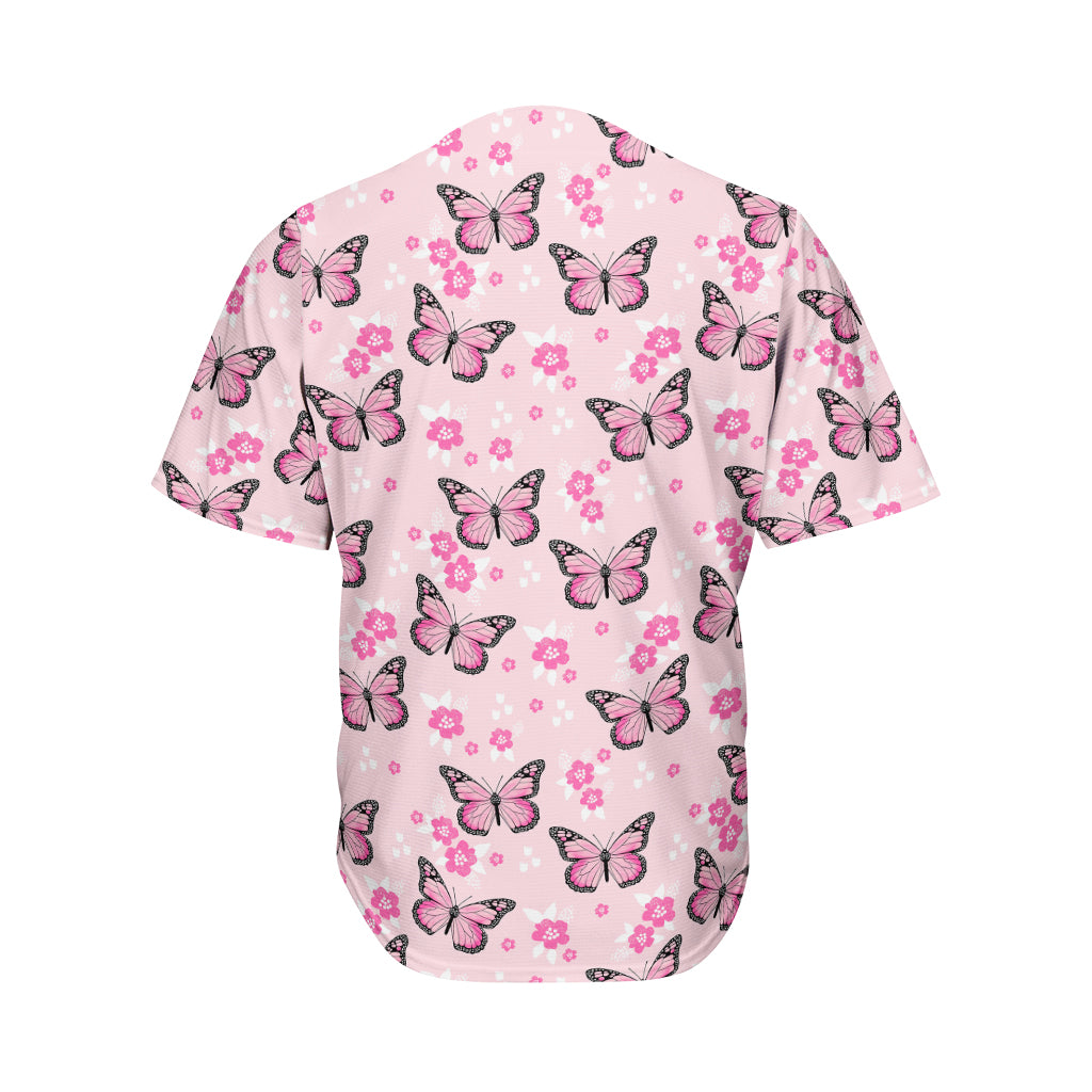 Pink Monarch Butterfly Pattern Print Men's Baseball Jersey