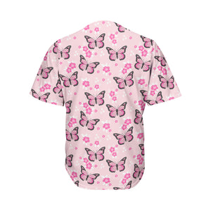 Pink Monarch Butterfly Pattern Print Men's Baseball Jersey