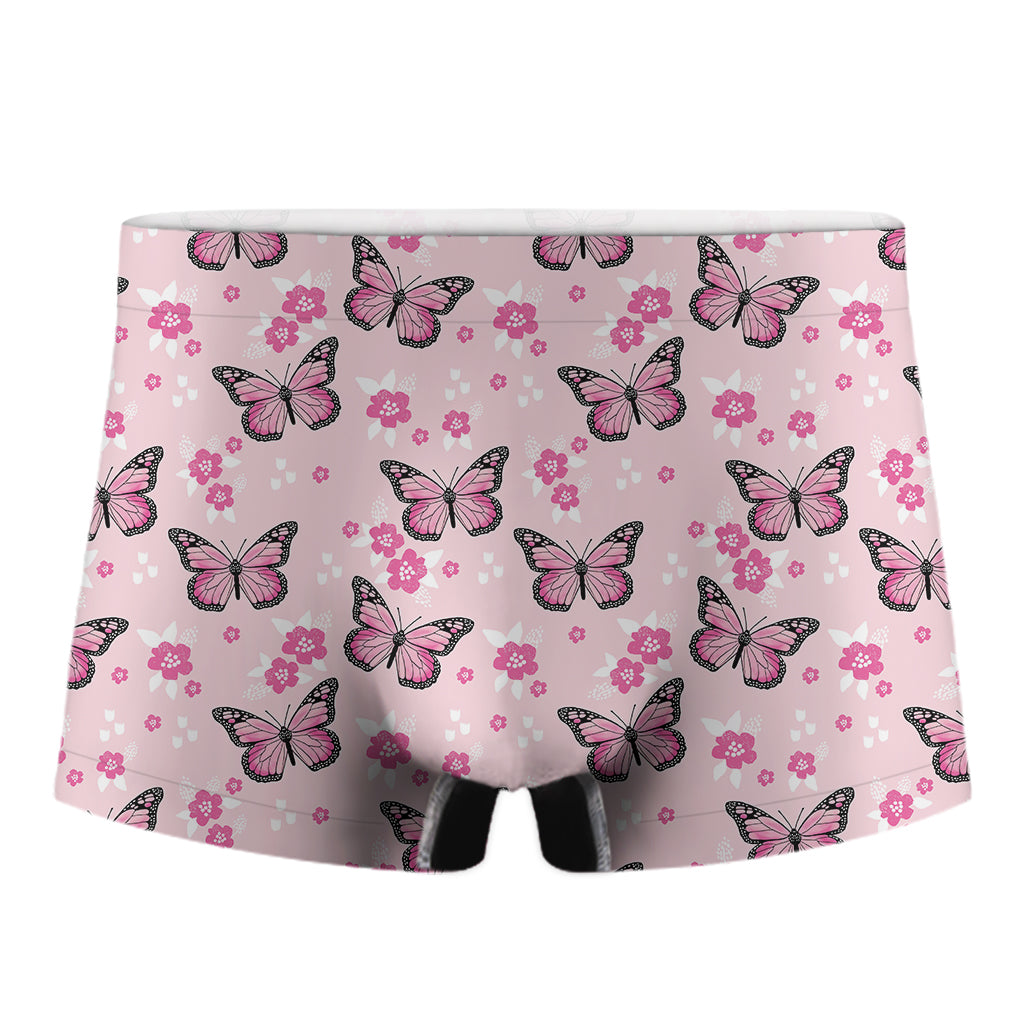 Pink Monarch Butterfly Pattern Print Men's Boxer Briefs