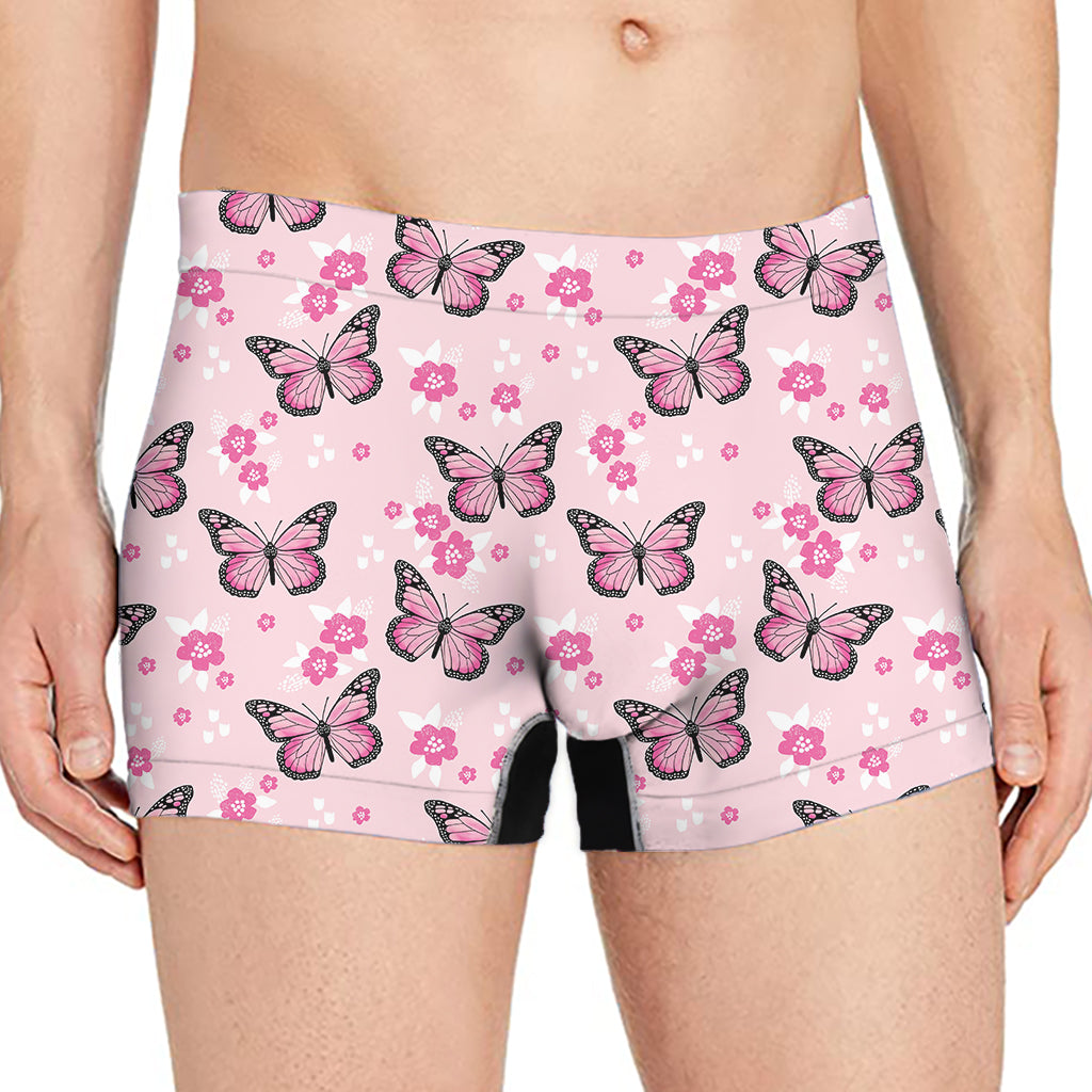 Pink Monarch Butterfly Pattern Print Men's Boxer Briefs