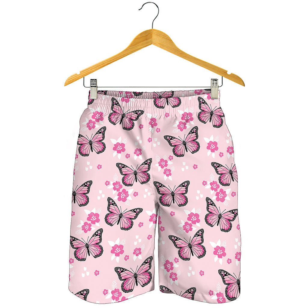 Pink Monarch Butterfly Pattern Print Men's Shorts