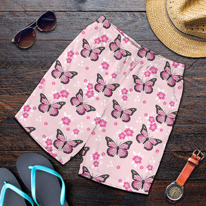 Pink Monarch Butterfly Pattern Print Men's Shorts