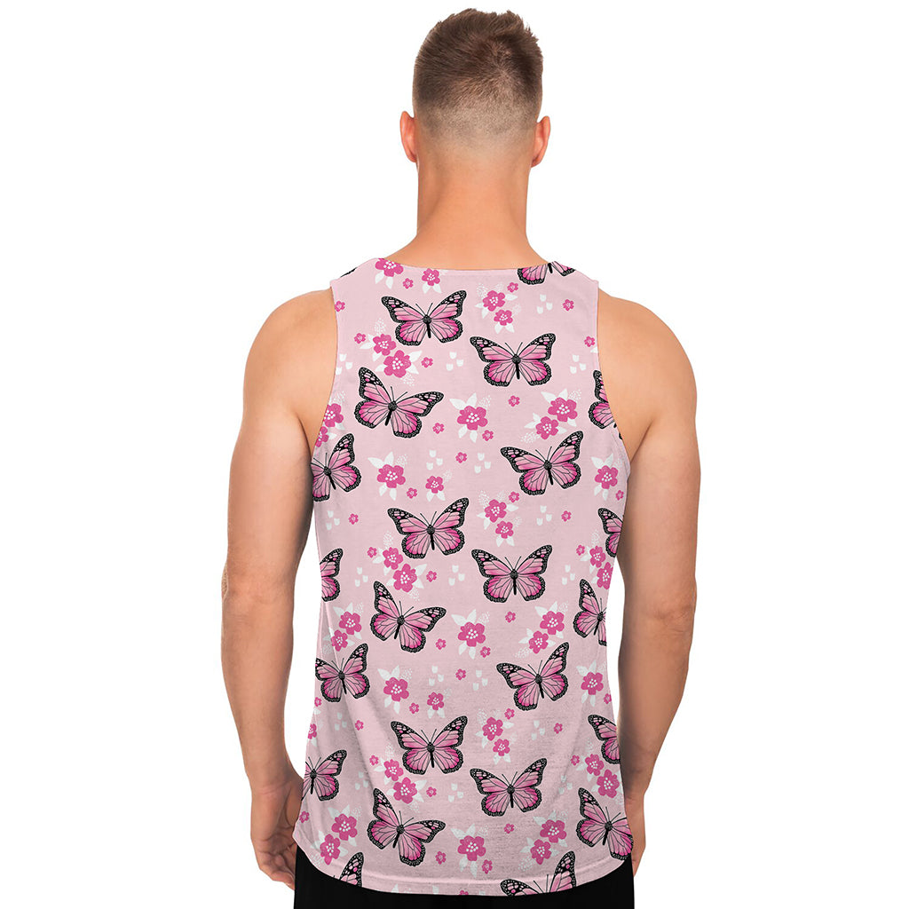 Pink Monarch Butterfly Pattern Print Men's Tank Top