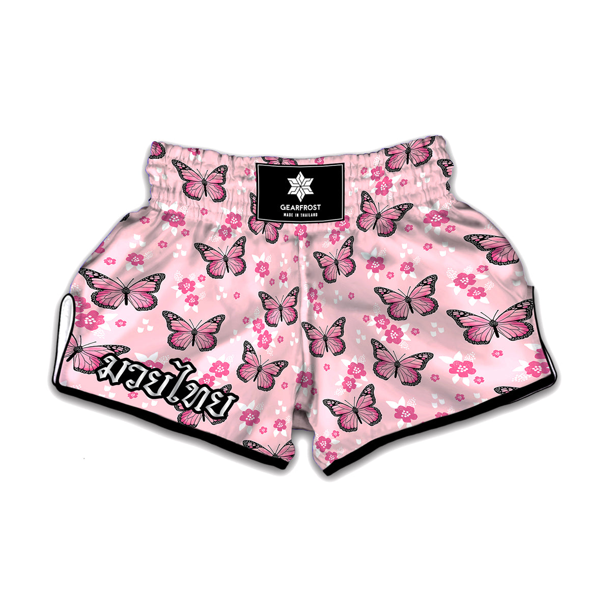 Pink Monarch Butterfly Pattern Print Muay Thai Boxing Shorts