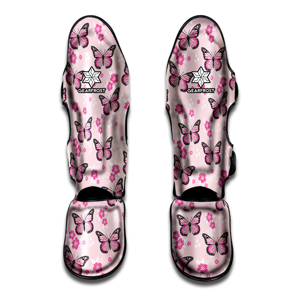 Pink Monarch Butterfly Pattern Print Muay Thai Shin Guard