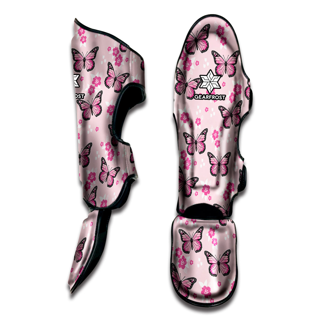 Pink Monarch Butterfly Pattern Print Muay Thai Shin Guard