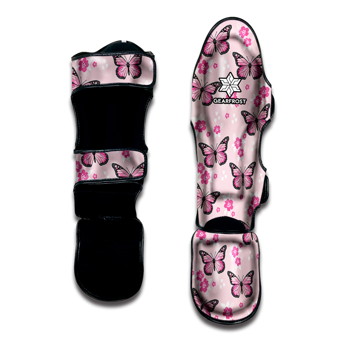 Pink Monarch Butterfly Pattern Print Muay Thai Shin Guard