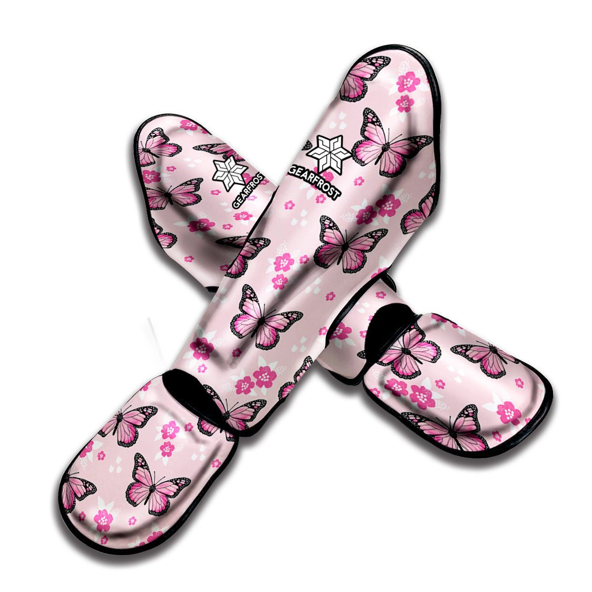 Pink Monarch Butterfly Pattern Print Muay Thai Shin Guard