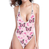 Pink Monarch Butterfly Pattern Print One Piece High Cut Swimsuit