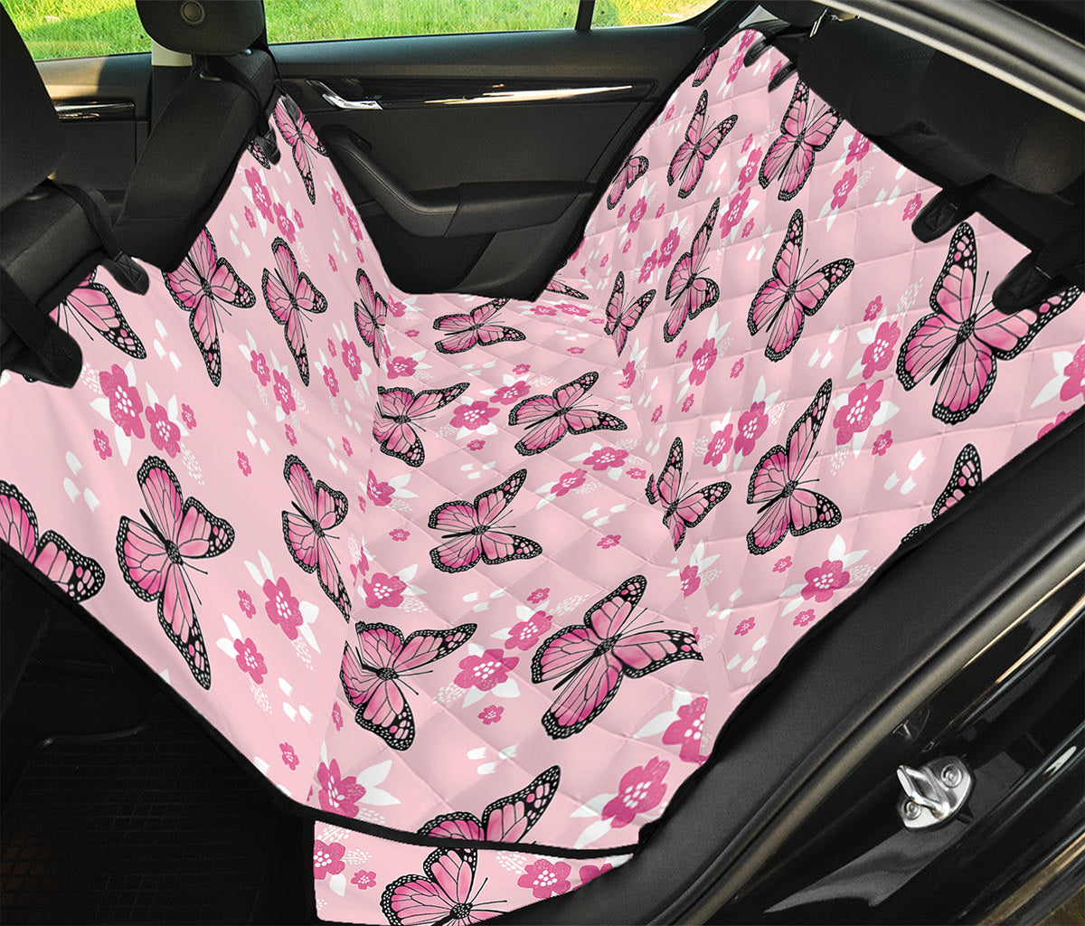 Pink Monarch Butterfly Pattern Print Pet Car Back Seat Cover