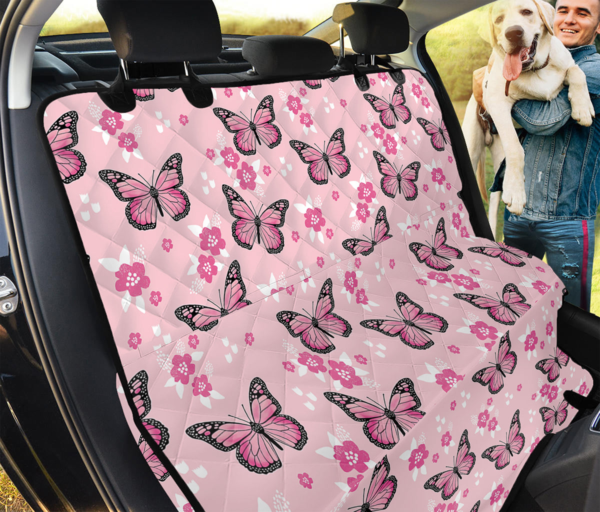 Pink Monarch Butterfly Pattern Print Pet Car Back Seat Cover