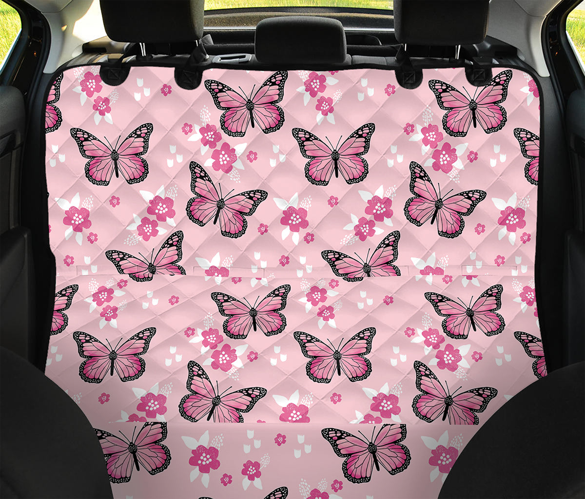 Pink Monarch Butterfly Pattern Print Pet Car Back Seat Cover