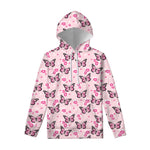 Pink Monarch Butterfly Pattern Print Pullover Hoodie