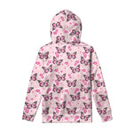 Pink Monarch Butterfly Pattern Print Pullover Hoodie