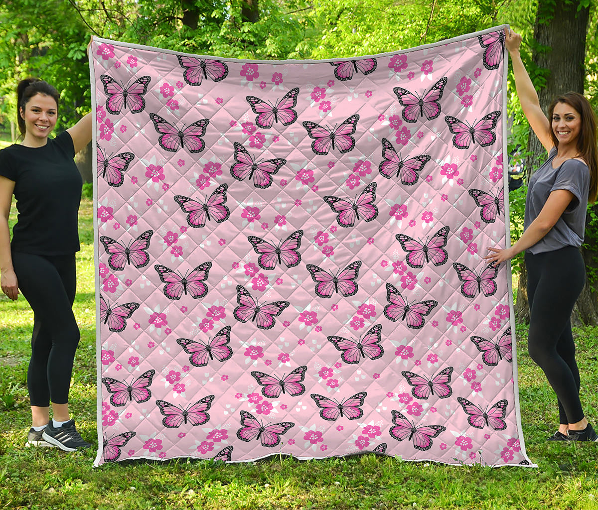 Pink Monarch Butterfly Pattern Print Quilt