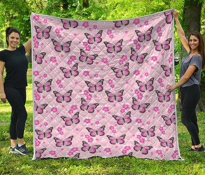 Pink Monarch Butterfly Pattern Print Quilt
