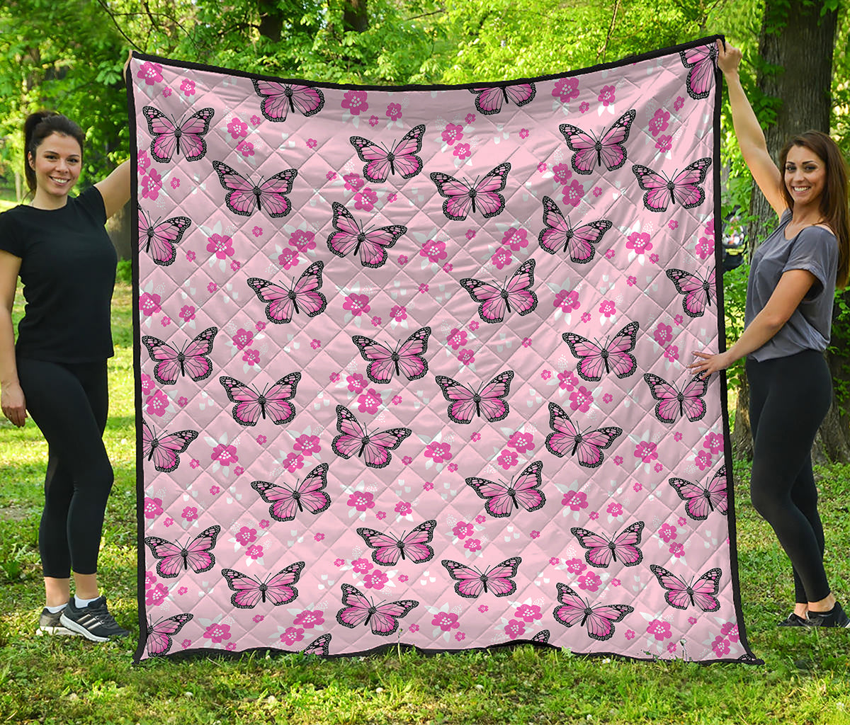Pink Monarch Butterfly Pattern Print Quilt