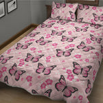 Pink Monarch Butterfly Pattern Print Quilt Bed Set