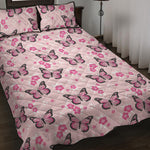Pink Monarch Butterfly Pattern Print Quilt Bed Set