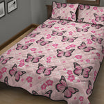Pink Monarch Butterfly Pattern Print Quilt Bed Set