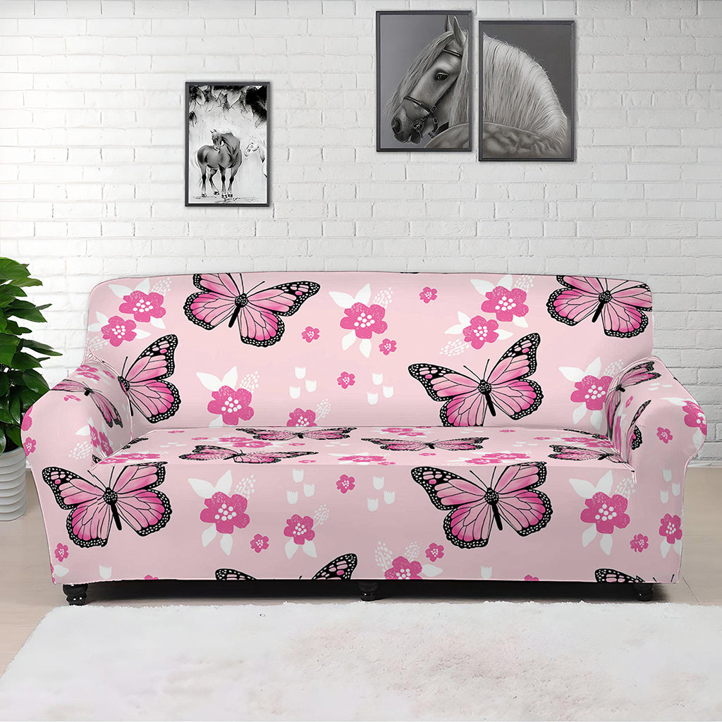 Pink Monarch Butterfly Pattern Print Sofa Cover