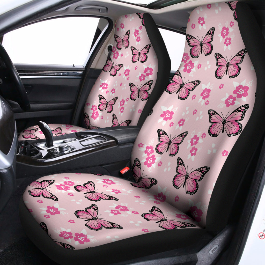 Pink Monarch Butterfly Pattern Print Universal Fit Car Seat Covers