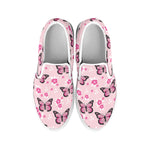 Pink Monarch Butterfly Pattern Print White Slip On Shoes