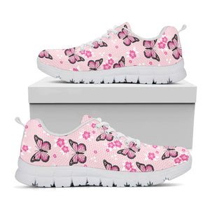 Pink Monarch Butterfly Pattern Print White Sneakers