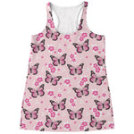 Pink Monarch Butterfly Pattern Print Women's Racerback Tank Top