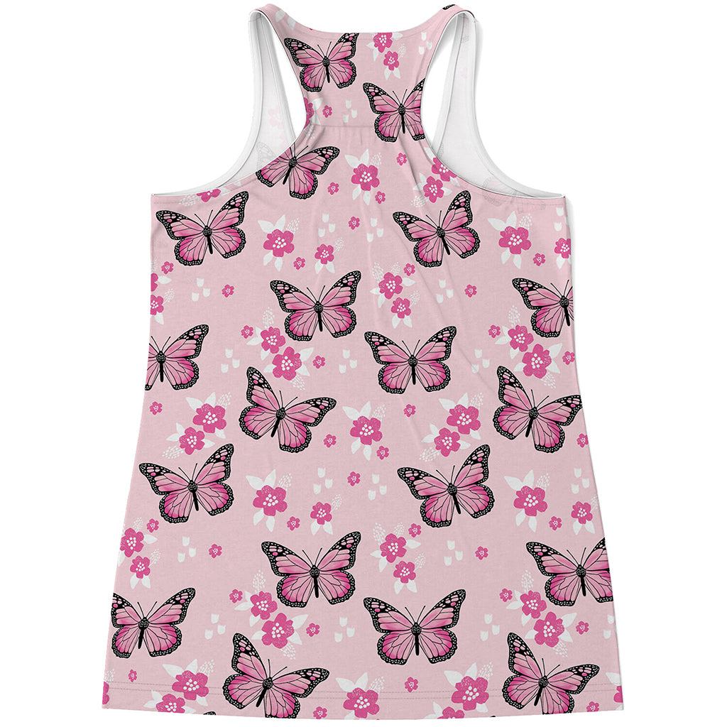 Pink Monarch Butterfly Pattern Print Women's Racerback Tank Top