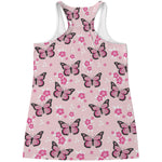 Pink Monarch Butterfly Pattern Print Women's Racerback Tank Top