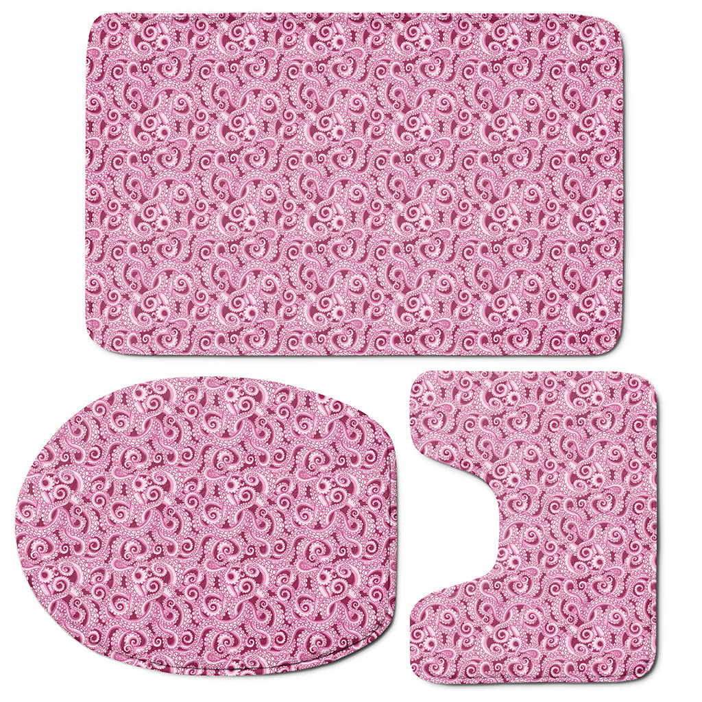 Pink Octopus Tentacles Pattern Print 3 Piece Bath Mat Set