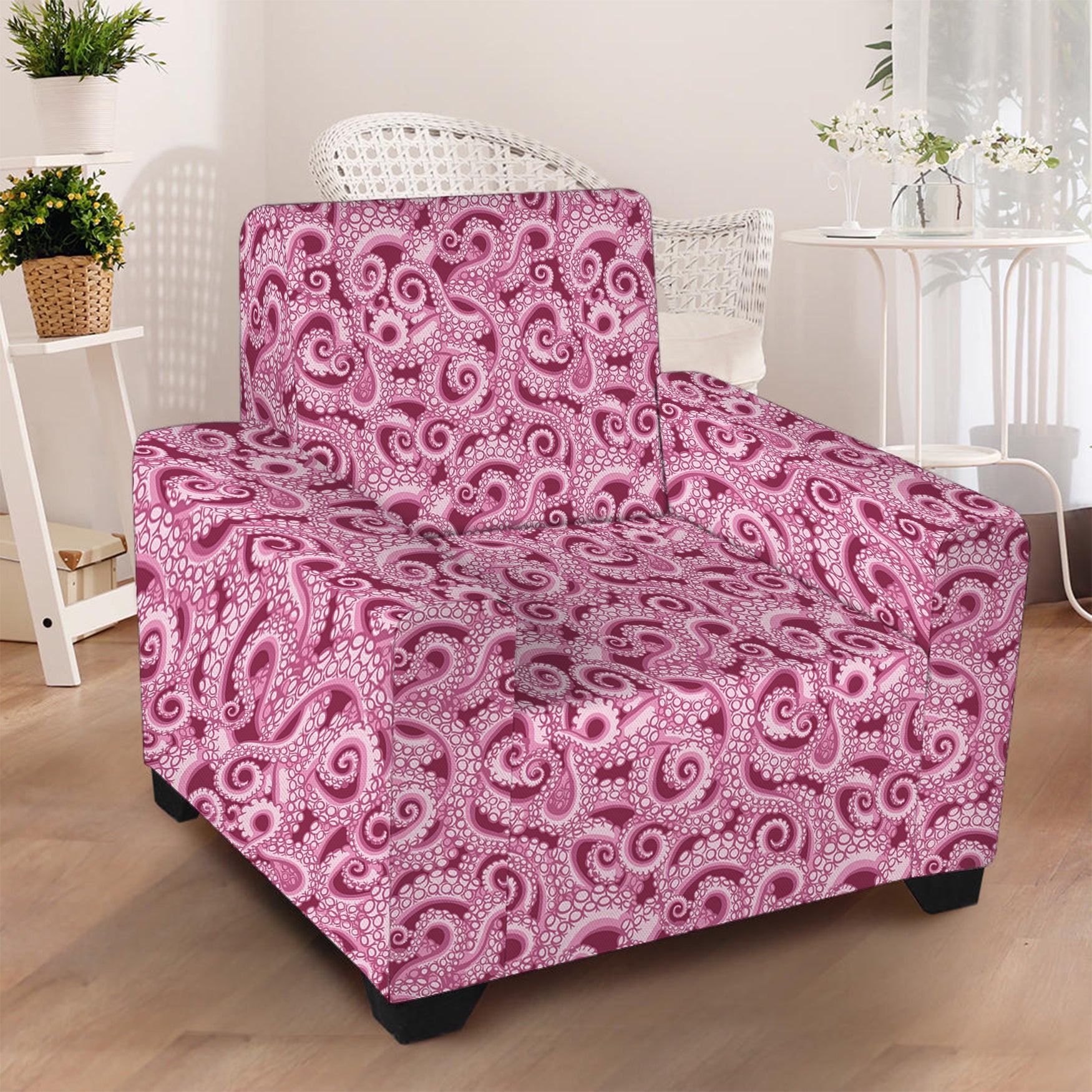 Pink Octopus Tentacles Pattern Print Armchair Slipcover