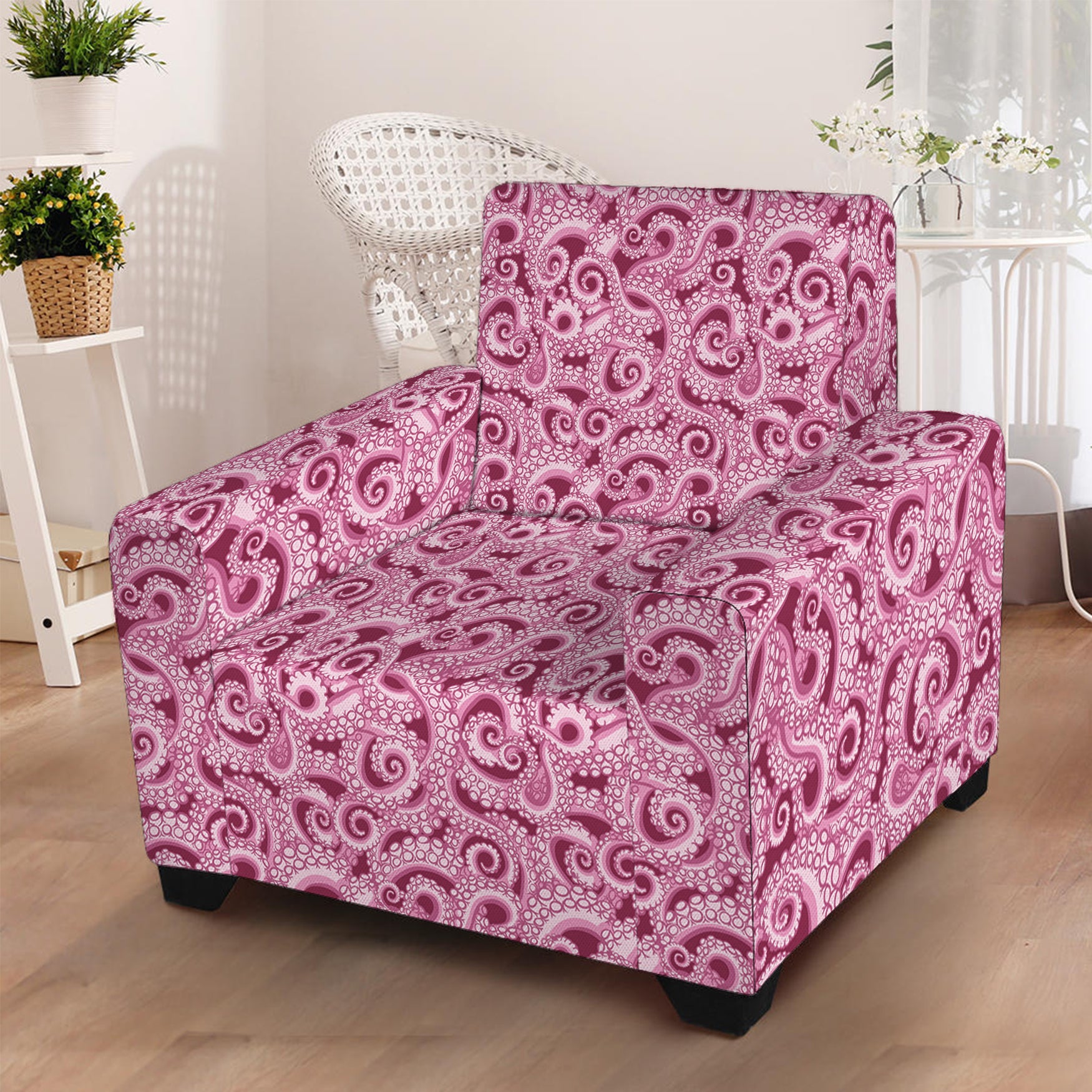 Pink Octopus Tentacles Pattern Print Armchair Slipcover