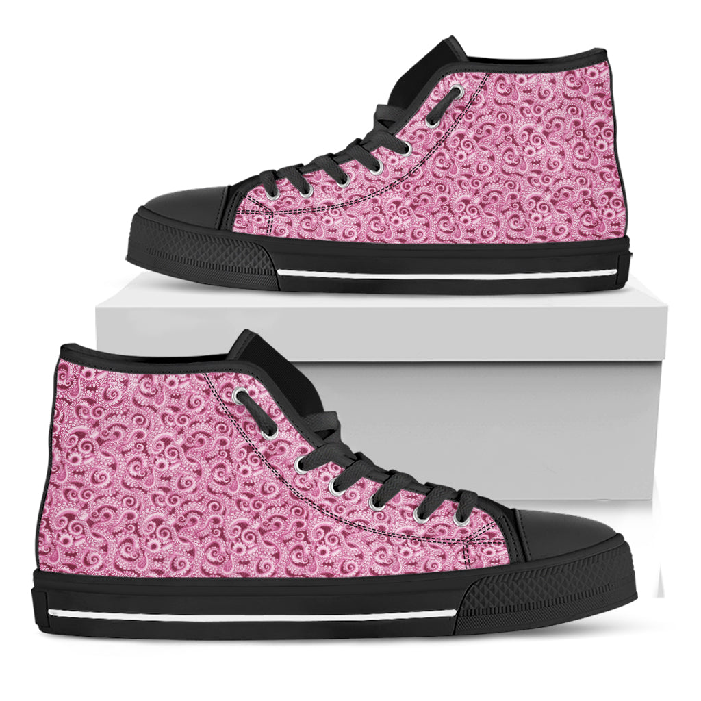 Pink Octopus Tentacles Pattern Print Black High Top Shoes