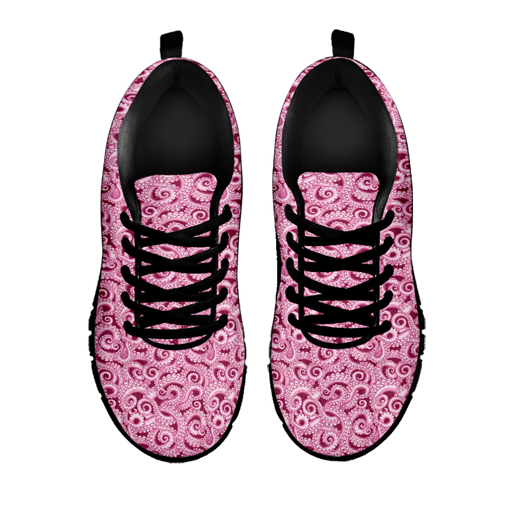 Pink Octopus Tentacles Pattern Print Black Sneakers