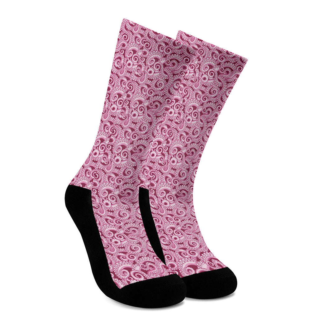 Pink Octopus Tentacles Pattern Print Crew Socks