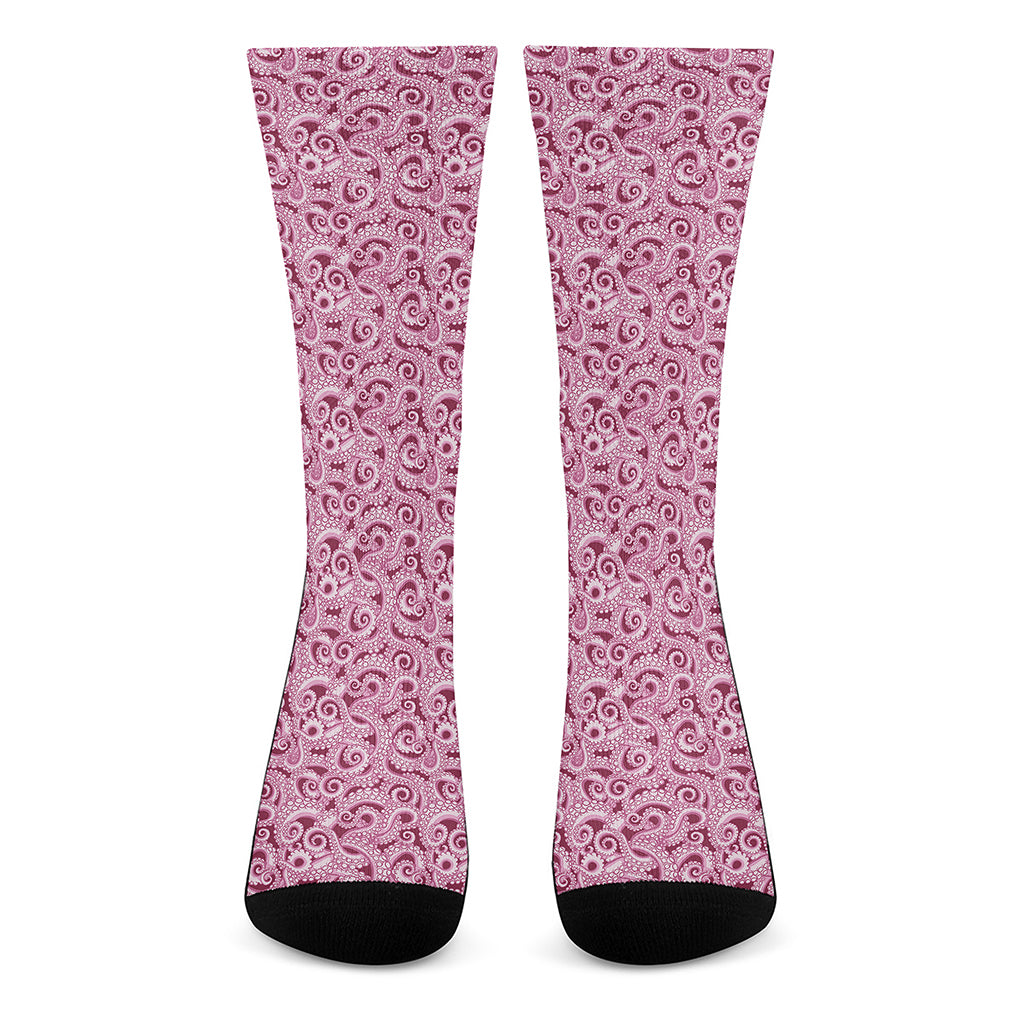 Pink Octopus Tentacles Pattern Print Crew Socks