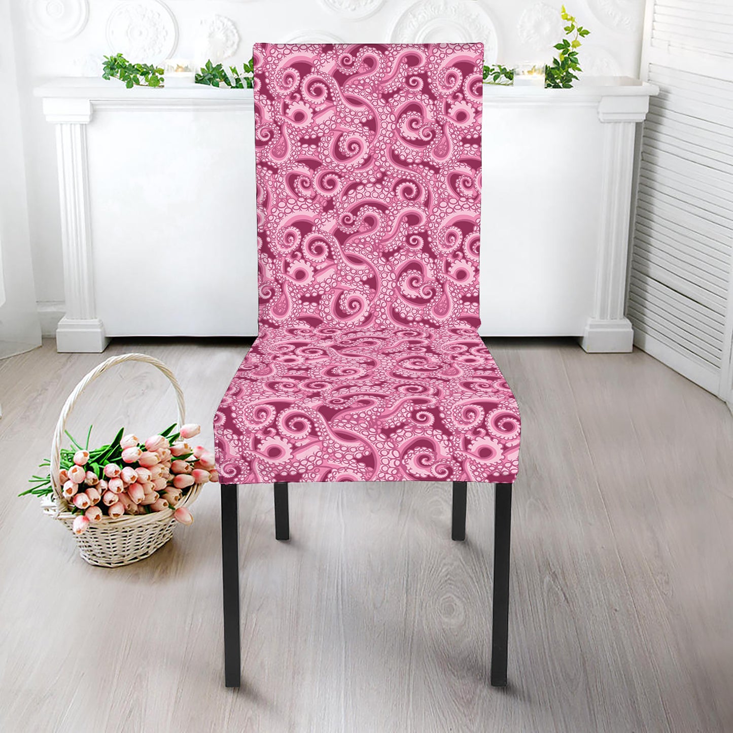 Pink Octopus Tentacles Pattern Print Dining Chair Slipcover