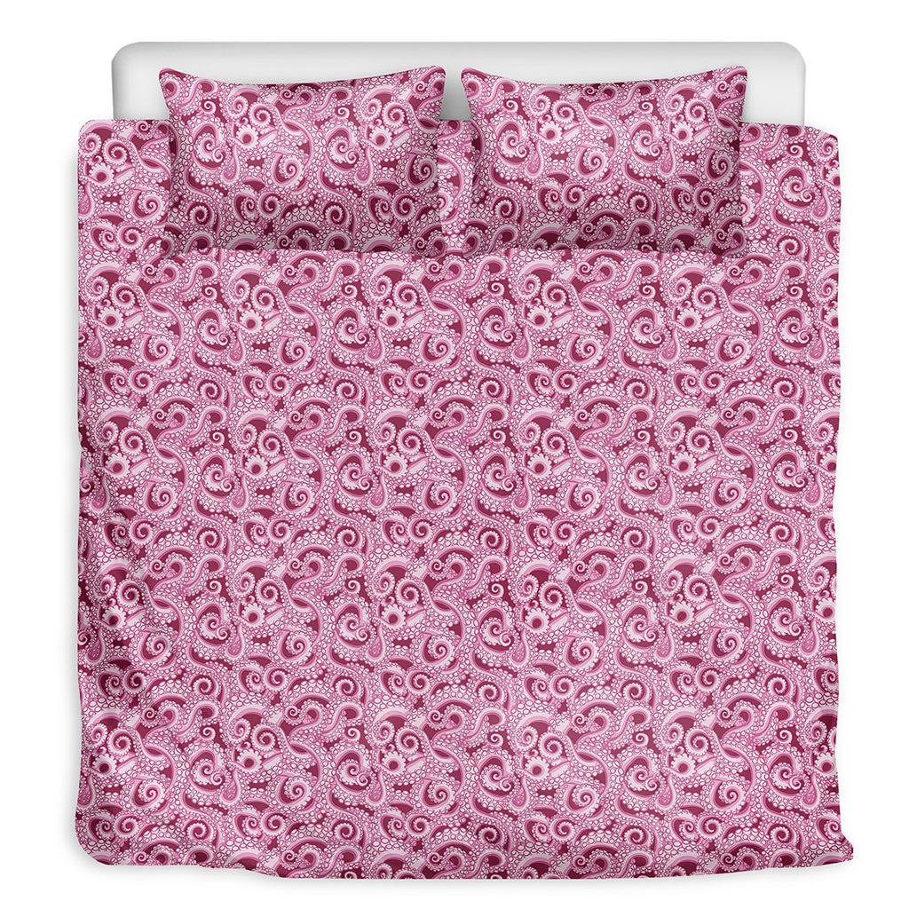 Pink Octopus Tentacles Pattern Print Duvet Cover Bedding Set