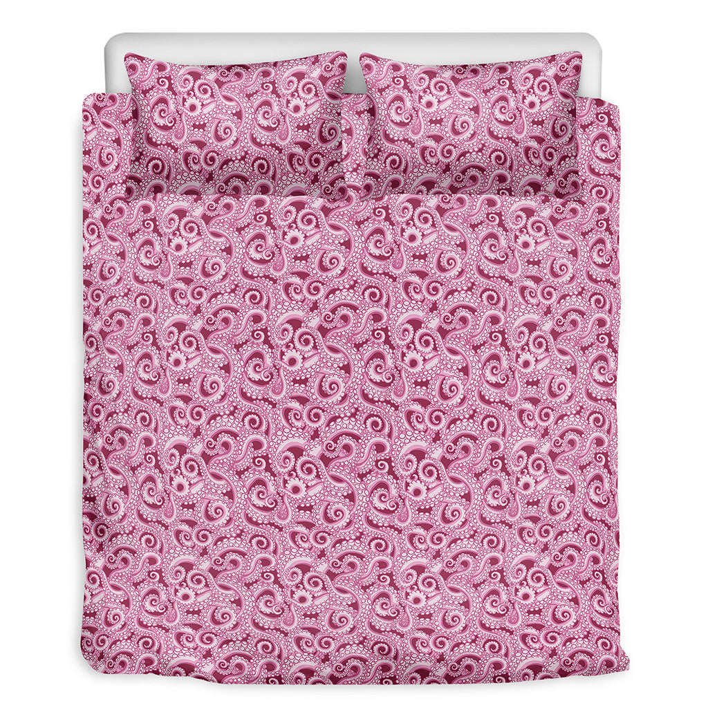 Pink Octopus Tentacles Pattern Print Duvet Cover Bedding Set